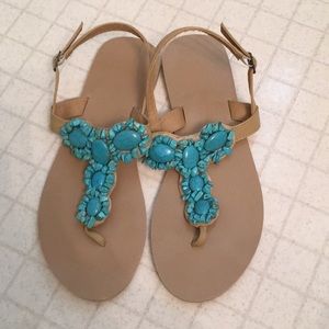 Turquoise Stone Sandals, Size 9